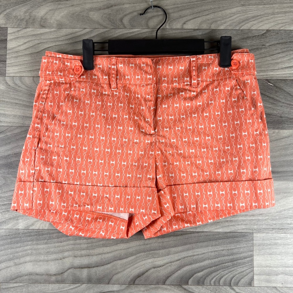 New York & Co Chino Shorts Womens 4 Pink Chain Print Cuffed Cotton Blend Stretch